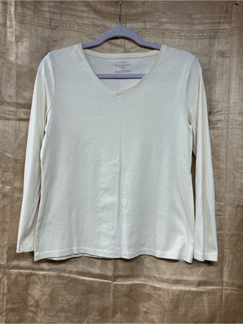Talbots Cream V-Neck Long Sleeve Tee